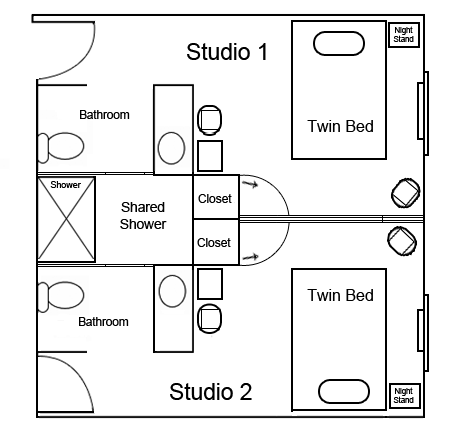 Floor plan for Studio with Shared Shower Room